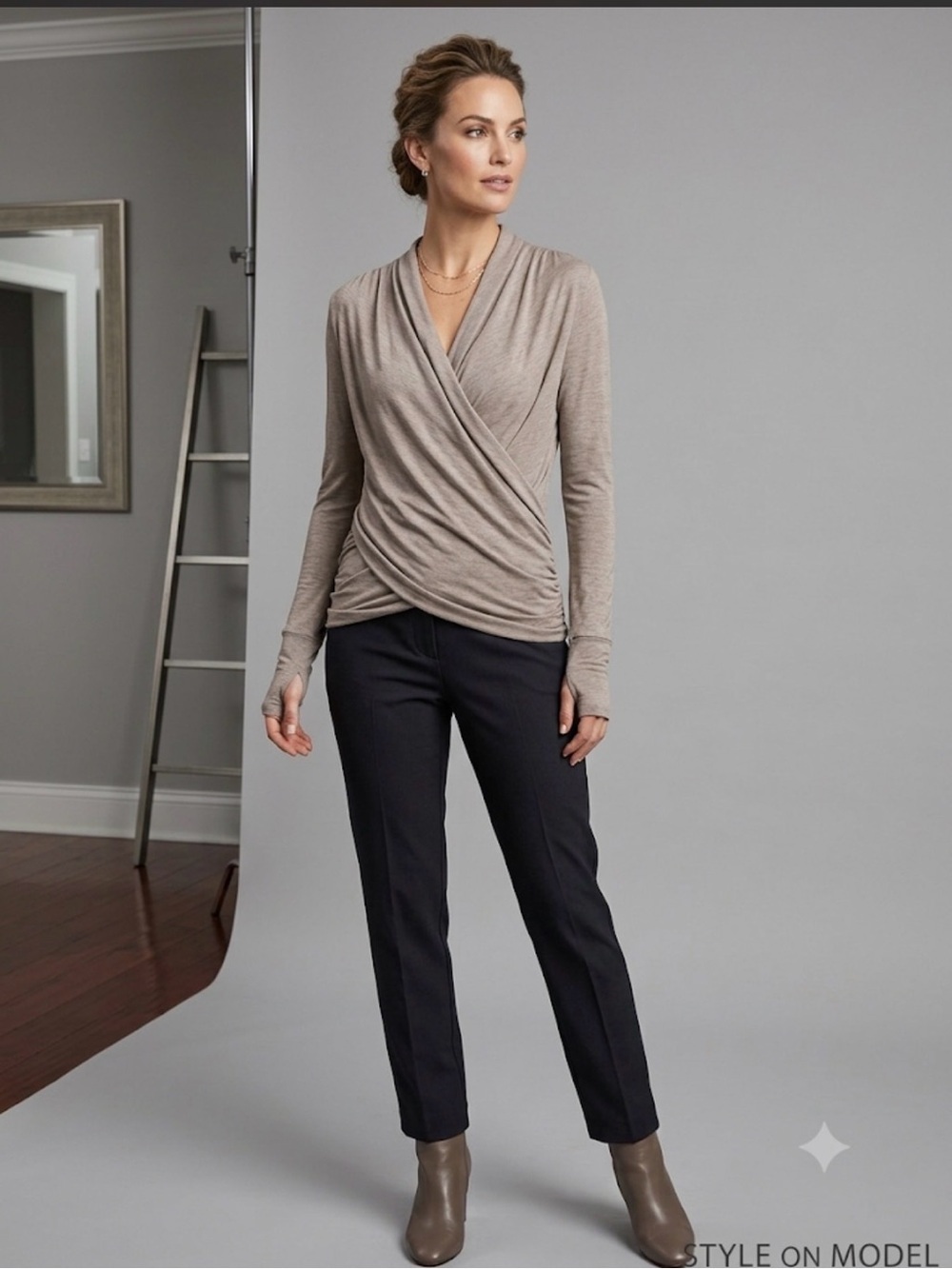 Athleta odyssey wrap top travel yoga everyday beige thumb holes small